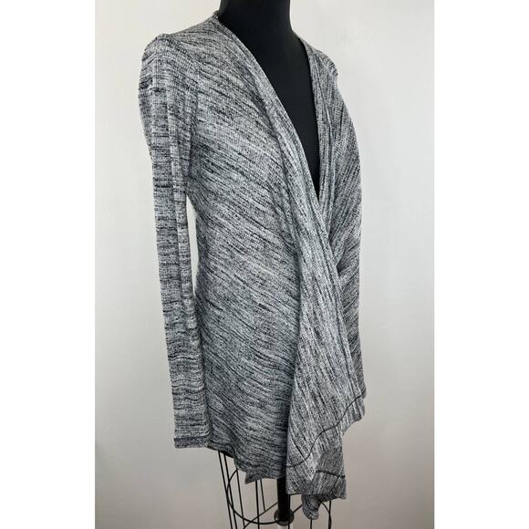 Three Dots Gray Asymmetric Wrap Front Draped Long Sleeve Cardigan Sweater XS - Picture 2 of 9
